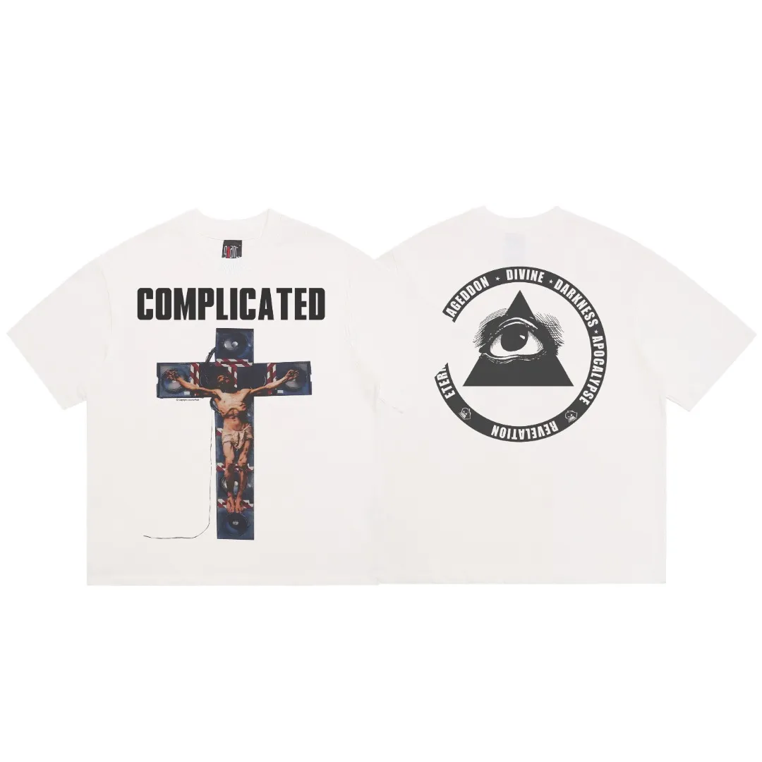 Saint Michael × KOSUKE KAWAMURA Cross Retro Print Old Vintage Loose Short Sleeve T-shirt Digital white ink direct printing, the fabric is breathable and the pattern is three-dimensional and clear. Fabric: Double yarn 240g Style number: S913 Size: S-M-L-XL Color: White Price: P110